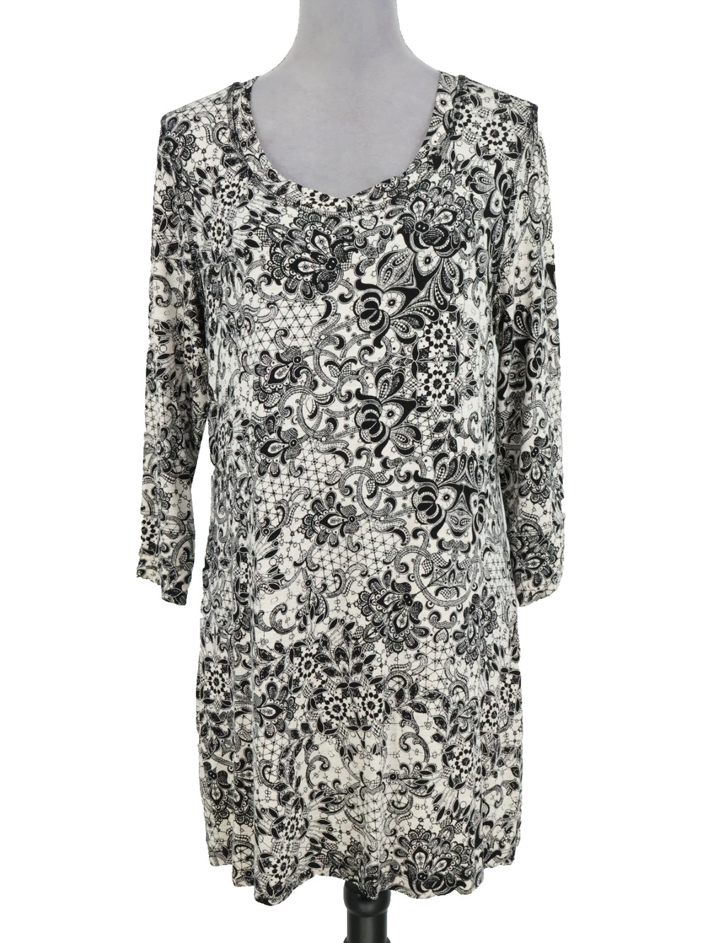 Soma Loungewear Womens Large Gray Black Floral Stretch Knit Pullover Nightgown
